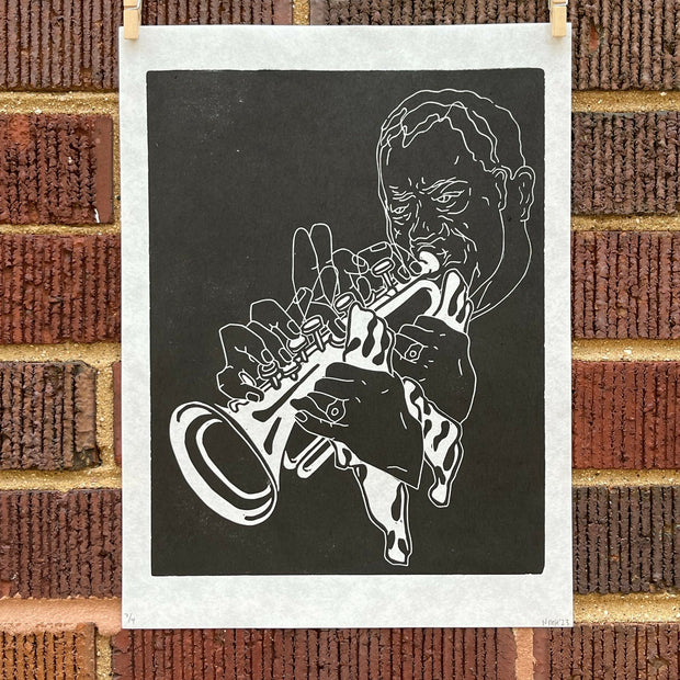Louis “Satchmo” Armstrong | Jazz Trumpeter | Linocut Print | Wall Art