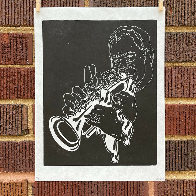 Louis “Satchmo” Armstrong | Jazz Trumpeter | Linocut Print | Wall Art