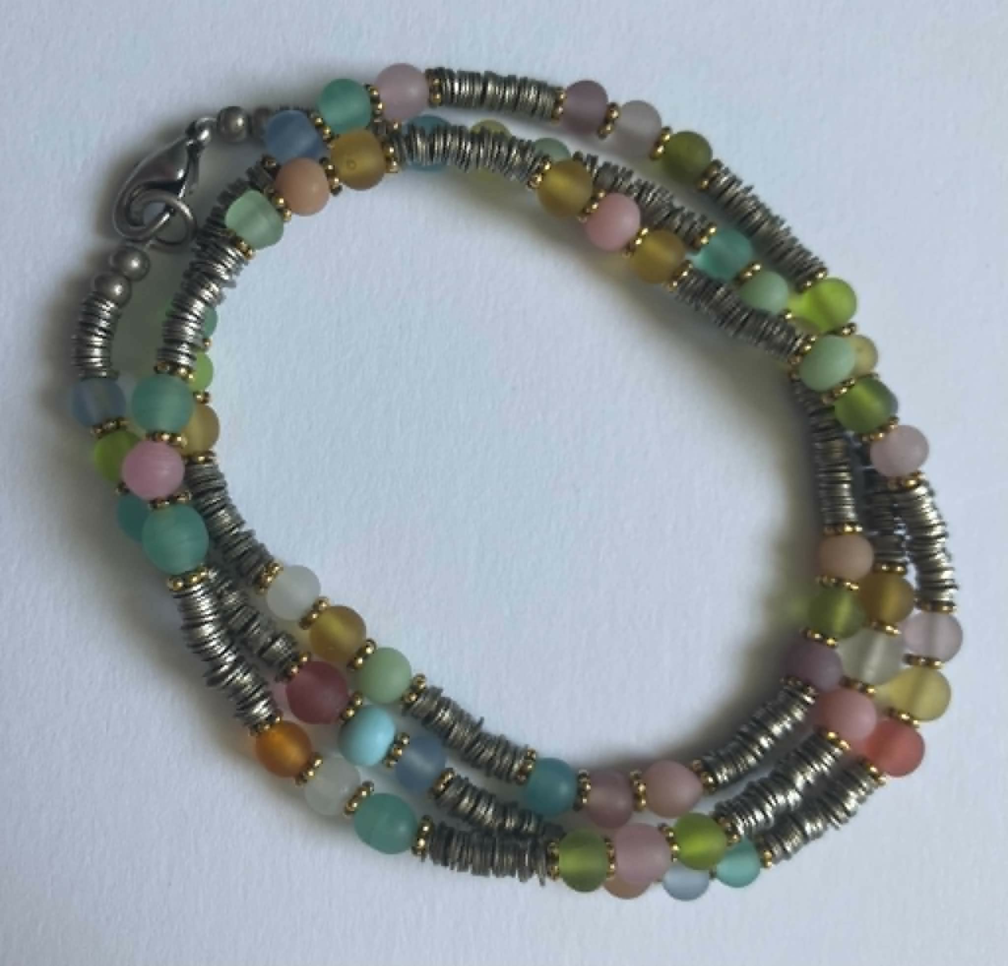 wrap bracelet - silver with multi pastel vintage beads