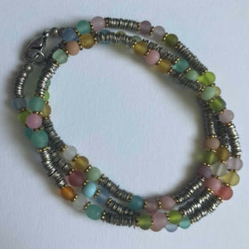 wrap bracelet - silver with multi pastel vintage beads