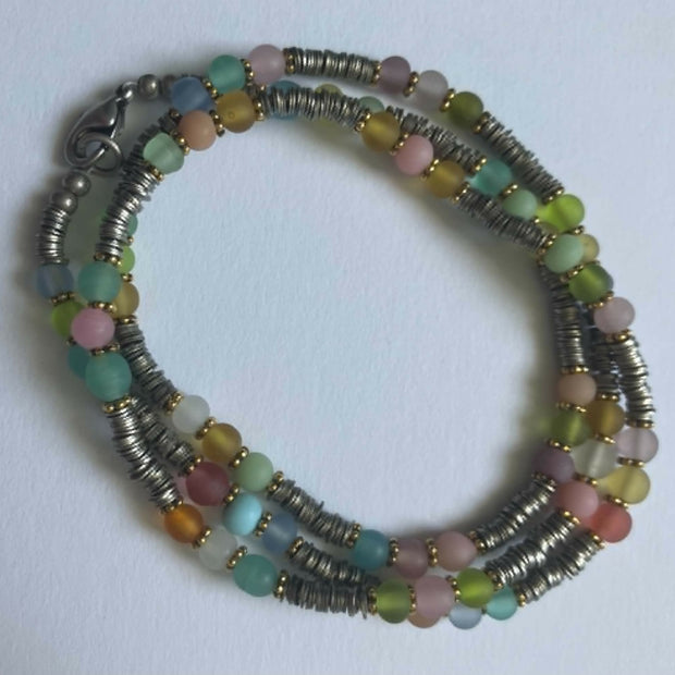 wrap bracelet - silver with multi pastel vintage beads