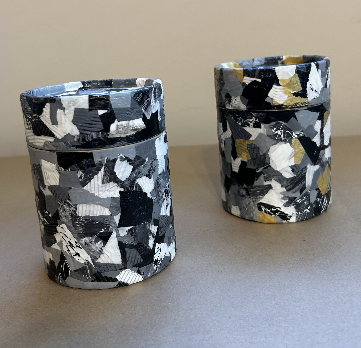 Handcrafted Mixed Media Art Canister