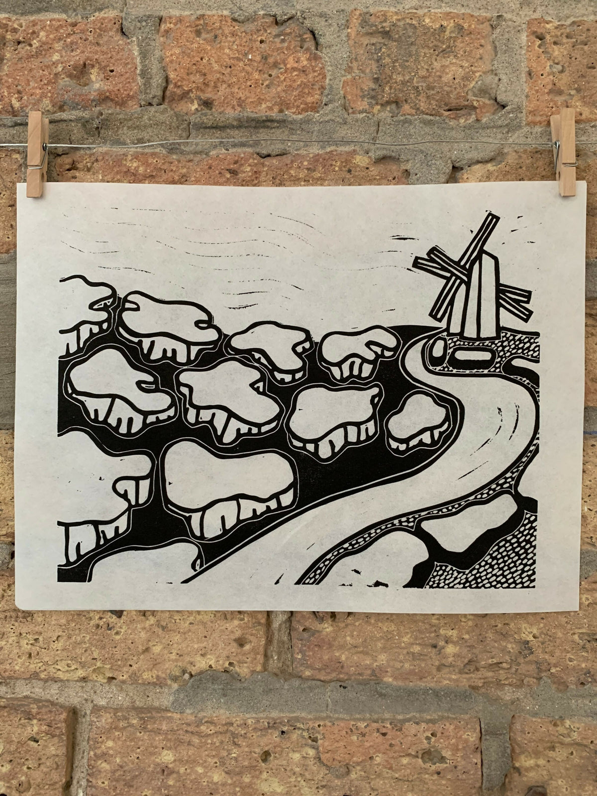 Lake Shore Drive 11 | Lake Michigan Ice Floats | Chicago | Linocut Print | Wall Art