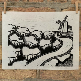 Lake Shore Drive 11 | Lake Michigan Ice Floats | Chicago | Linocut Print | Wall Art