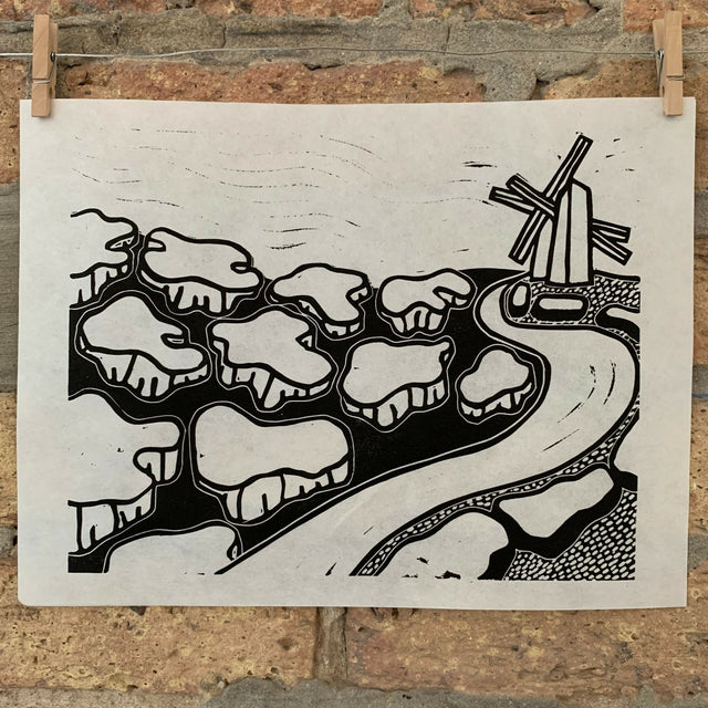 Lake Shore Drive 11 | Lake Michigan Ice Floats | Chicago | Linocut Print | Wall Art