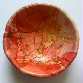 decoupage trinket dish - orange/pink