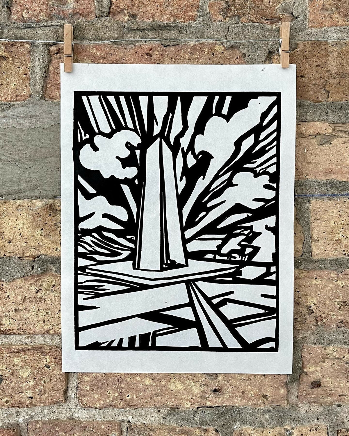 Lake Shore Drive 14 | Chevron Statue, Diversey Harbor | Lake Michigan | Chicago | Linocut Print | Wall Art