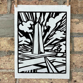 Lake Shore Drive 14 | Chevron Statue, Diversey Harbor | Lake Michigan | Chicago | Linocut Print | Wall Art