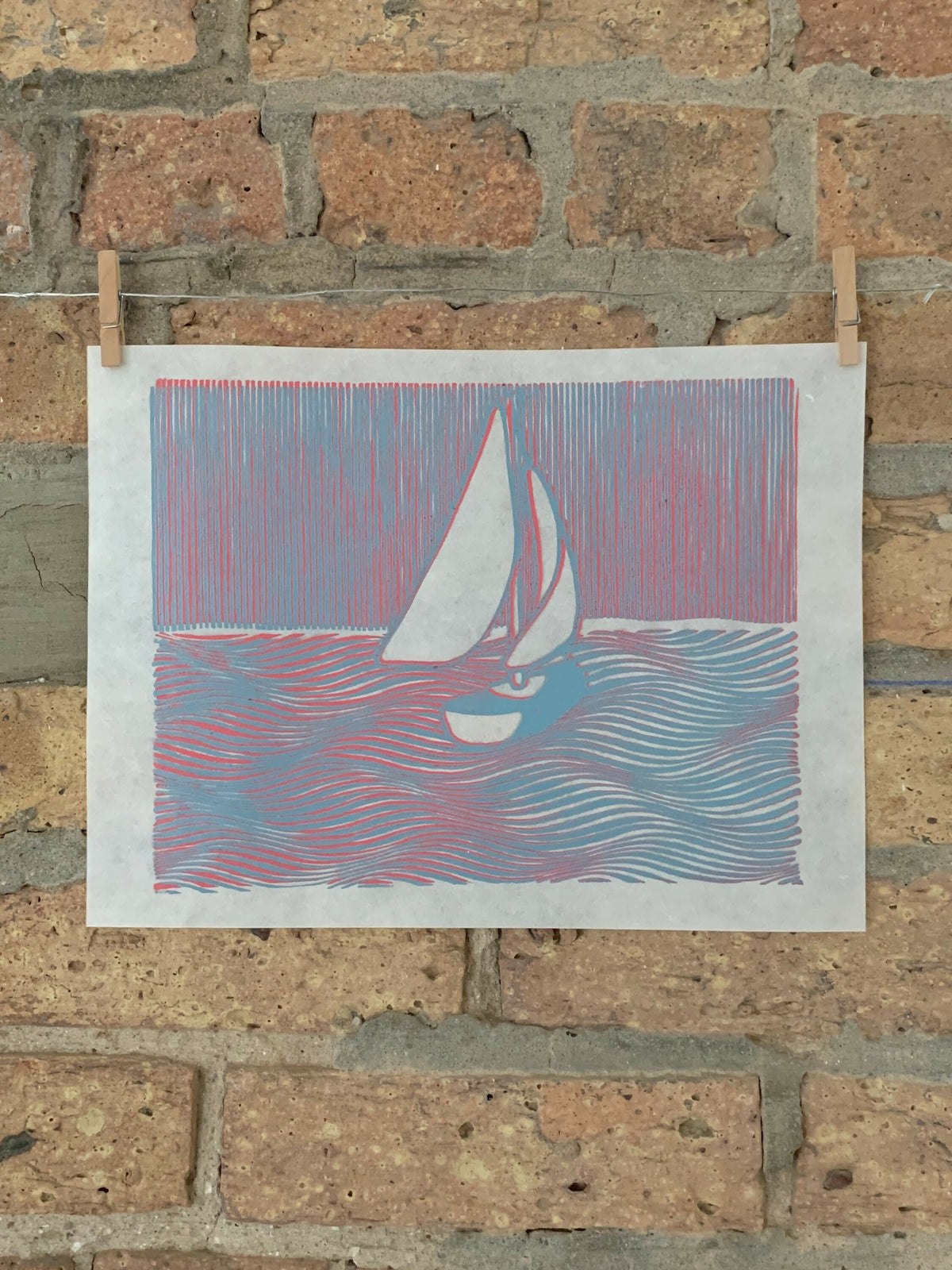 Sailboat, Lake Michigan / Moire 20 | Linocut Print | Wall Art