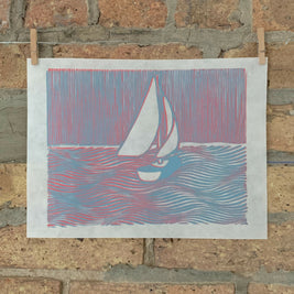 Sailboat, Lake Michigan / Moire 20 | Linocut Print | Wall Art