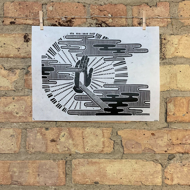 Knocking on Heavens Door / Stairway to Heaven | Handscape | | Linocut Print | Wall Art