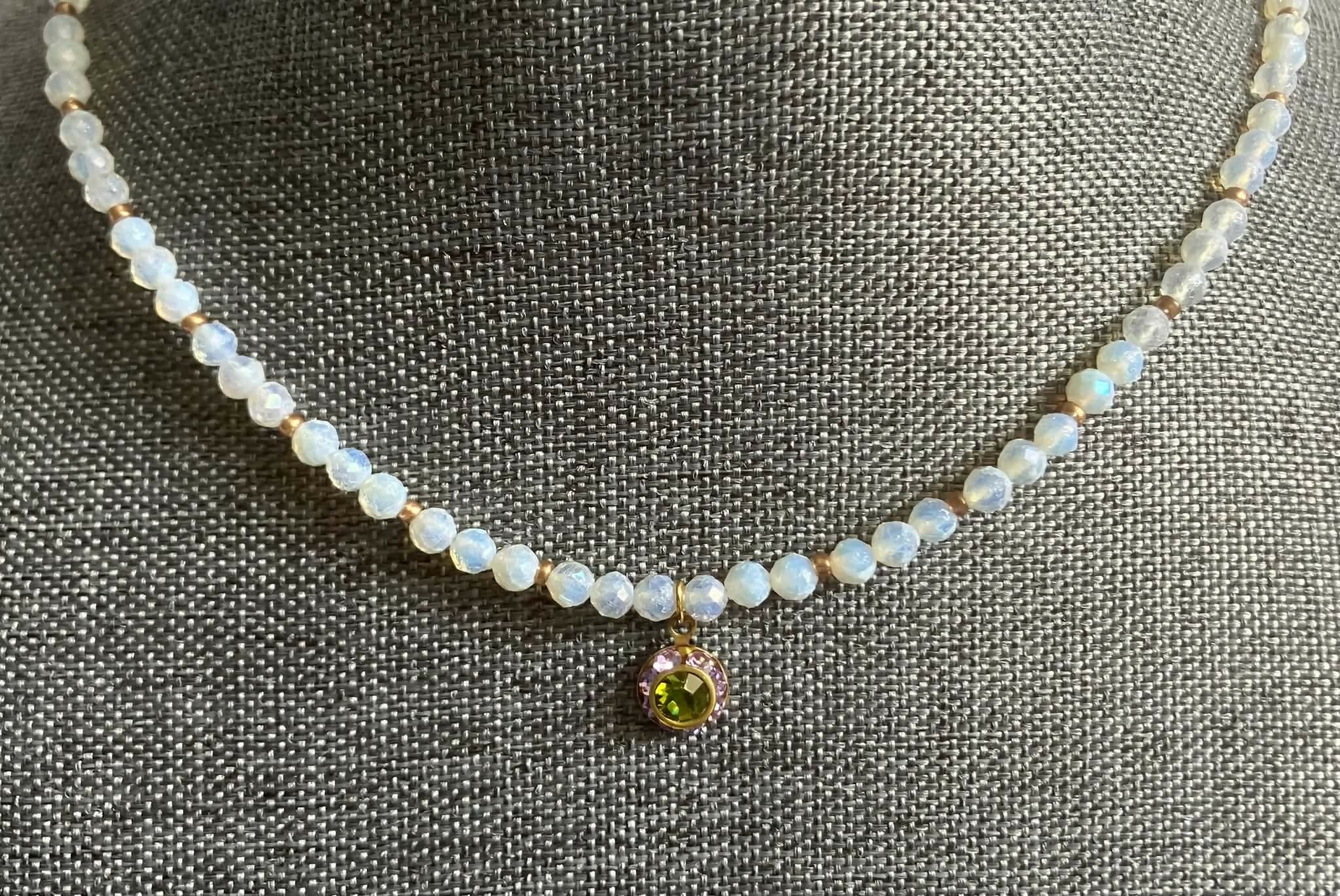 opalite necklace with 8mm vintage crystal charm