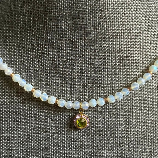 opalite necklace with 8mm vintage crystal charm