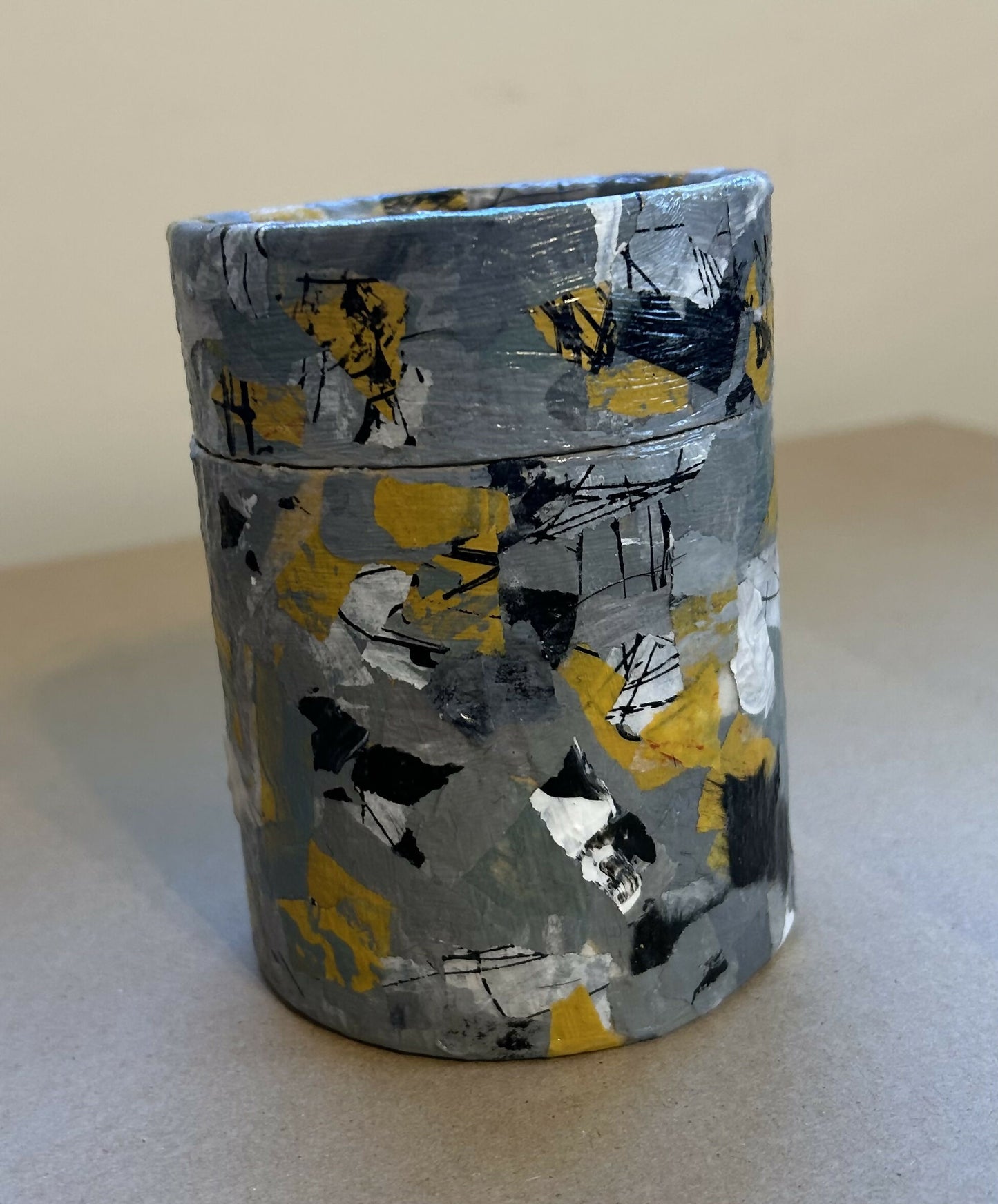 Handcrafted Mixed Media Art Canister