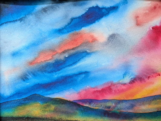 2024 7.5x9.5 Watercolor skyscape landscape matted