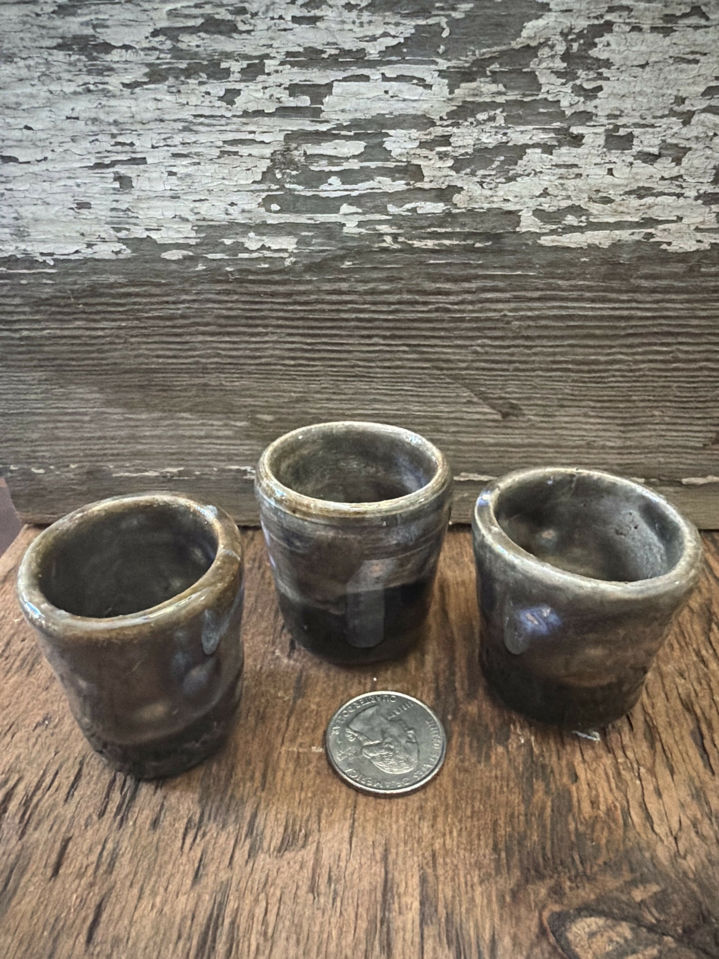 speckled set of 3 shot glasses