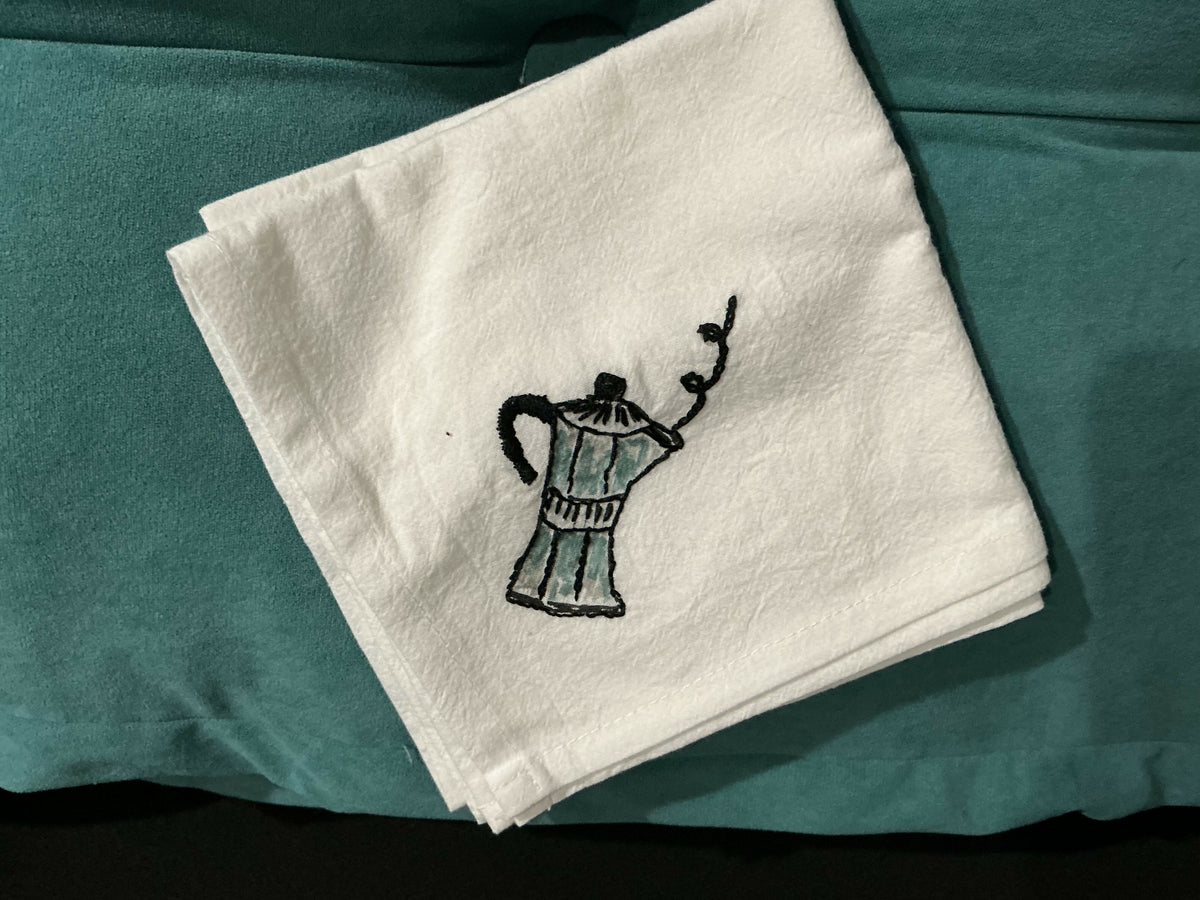Espresso maker, large kitchen towel