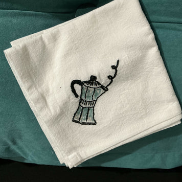 Espresso maker, large kitchen towel