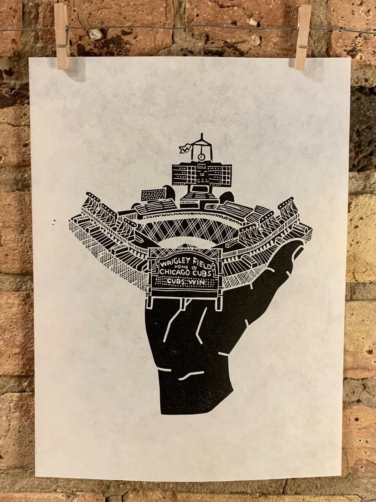 Wrigley Field | Handscape | | Linocut Print | Wall Art