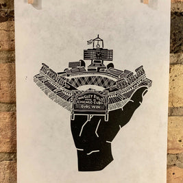 Wrigley Field | Handscape | | Linocut Print | Wall Art