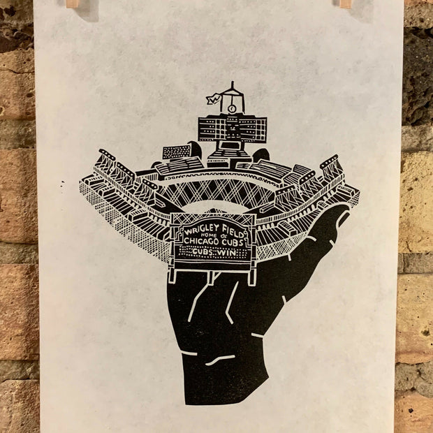 Wrigley Field | Handscape | | Linocut Print | Wall Art