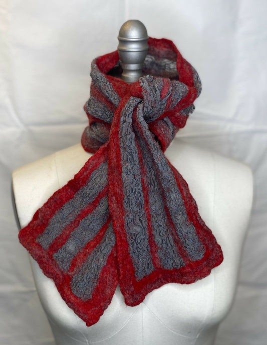 Red/Grey Nuno Felted Scarf