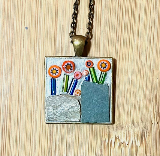 Mosaic Pendant: Flowers Growing in Slate