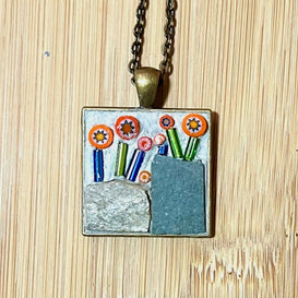 Mosaic Pendant: Flowers Growing in Slate