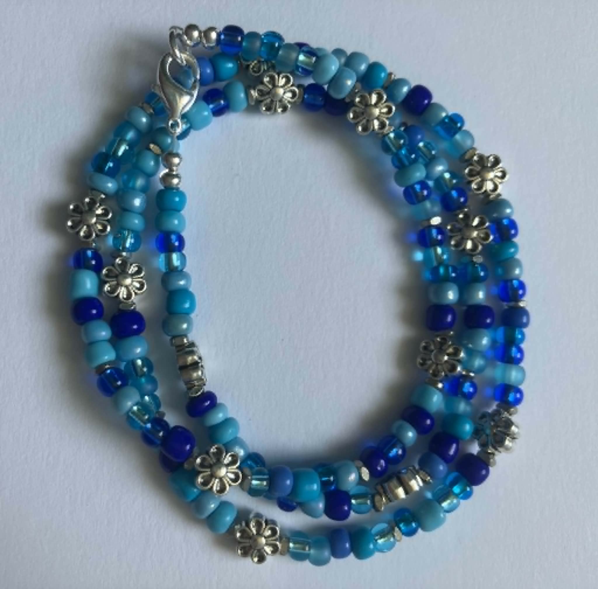 wrap bracelet - blue with flowers