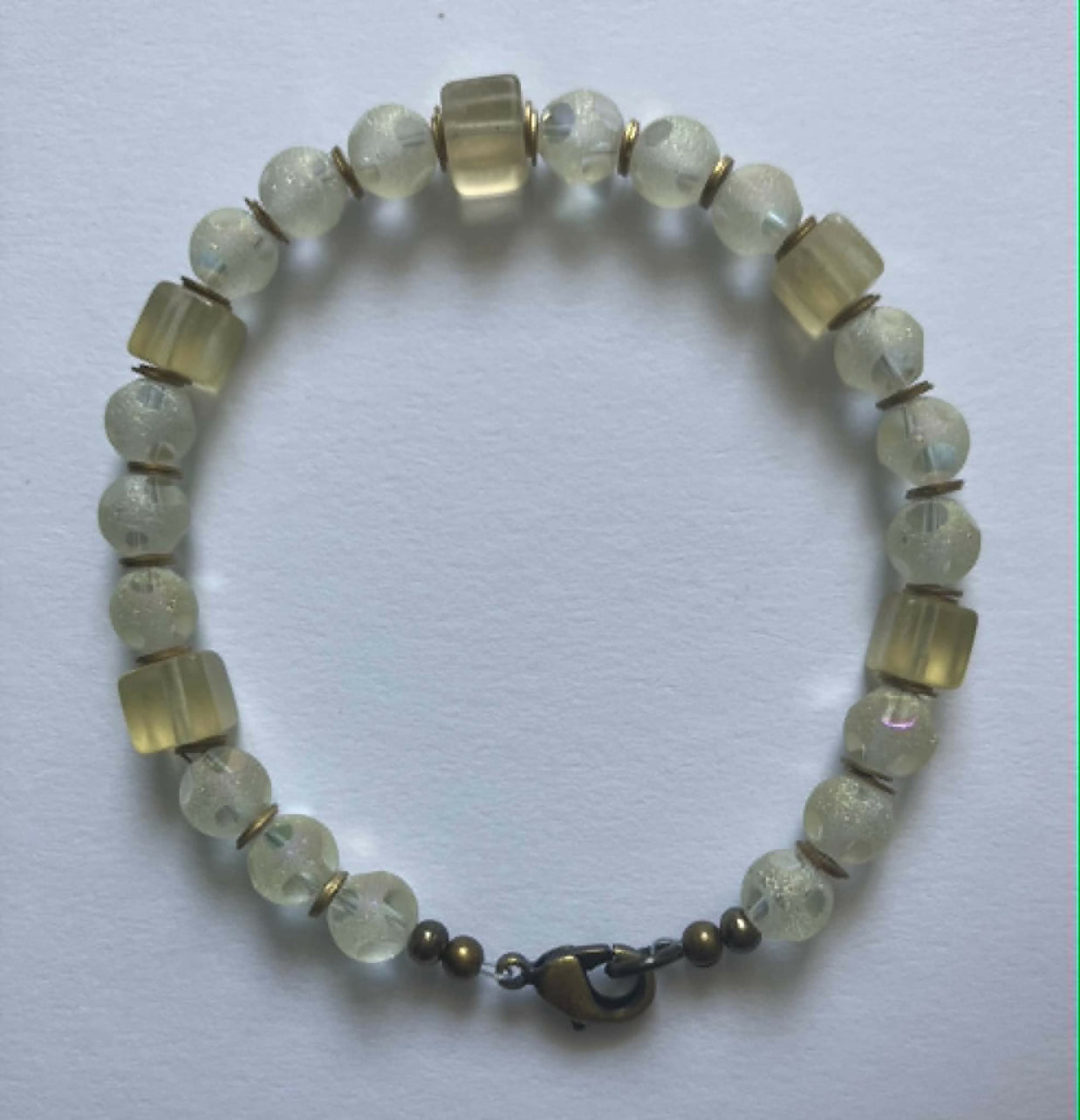 gemstone bracelet - yellow fluorite/vintage glass
