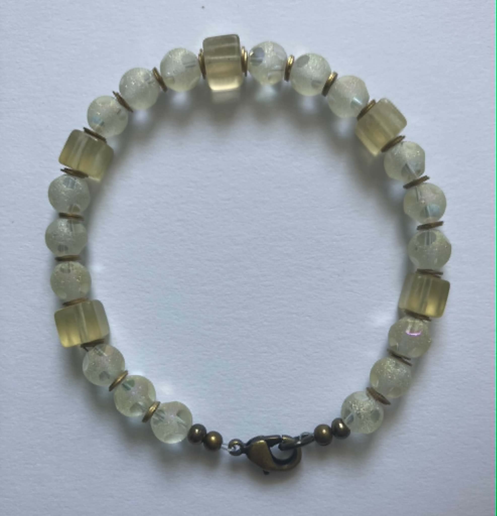 gemstone bracelet - yellow fluorite/vintage glass