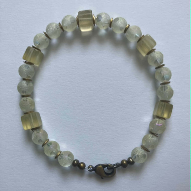 gemstone bracelet - yellow fluorite/vintage glass