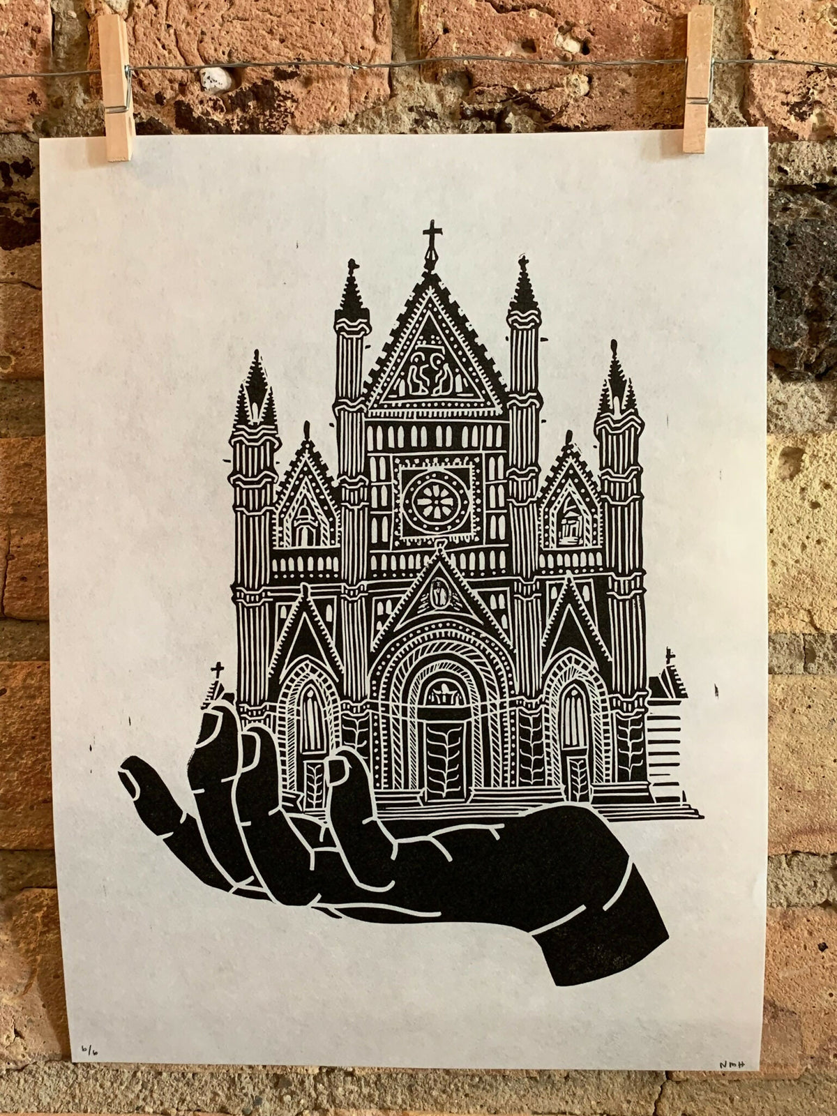 Il Duomo Orvieto Hand | Handscape | Linocut Print | Wall Art