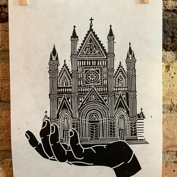 Il Duomo Orvieto Hand | Handscape | Linocut Print | Wall Art