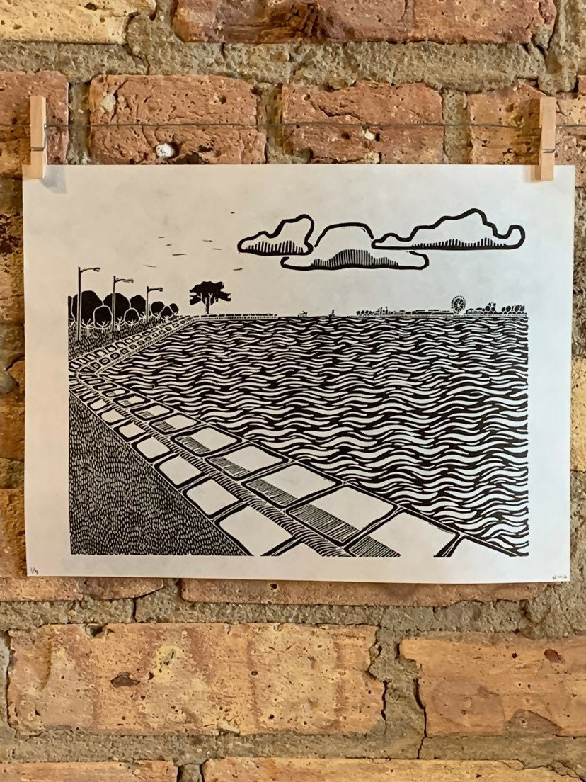 Lake Shore Drive 05 | Navy Pier / North Ave Beach | Linocut Print | Wall Art