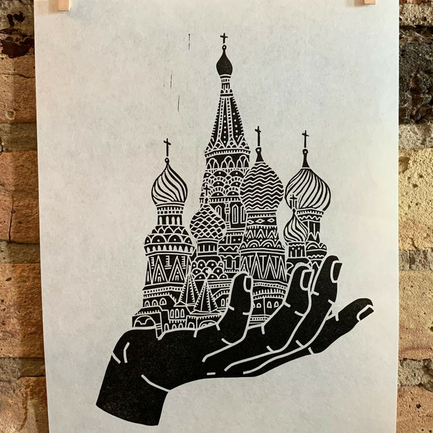 Saint Basil's Cathedral Hand | Cathedral of Vasily the Blessed | Handscape | Linocut Print | Wall Art