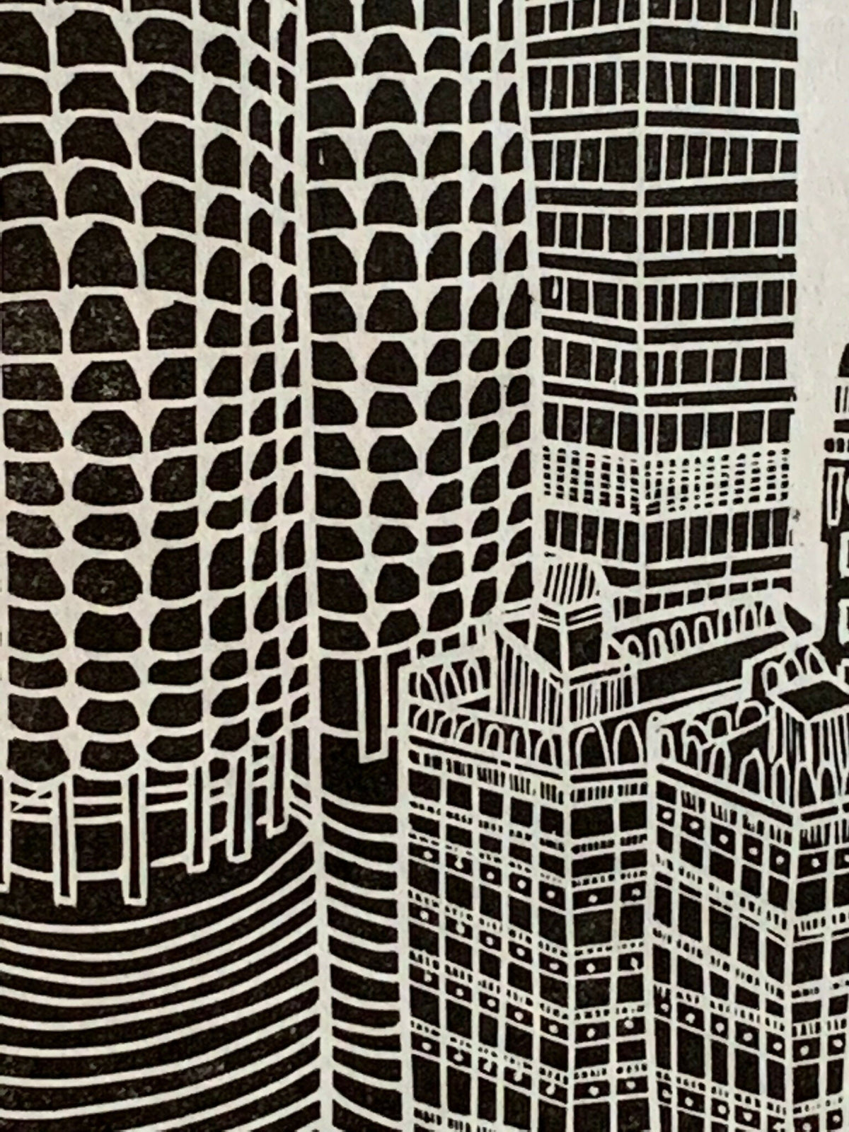 River North + Magnificent Mile / Chicago | Handscape | | Linocut Print | Wall Art
