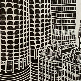 River North + Magnificent Mile / Chicago | Handscape | | Linocut Print | Wall Art