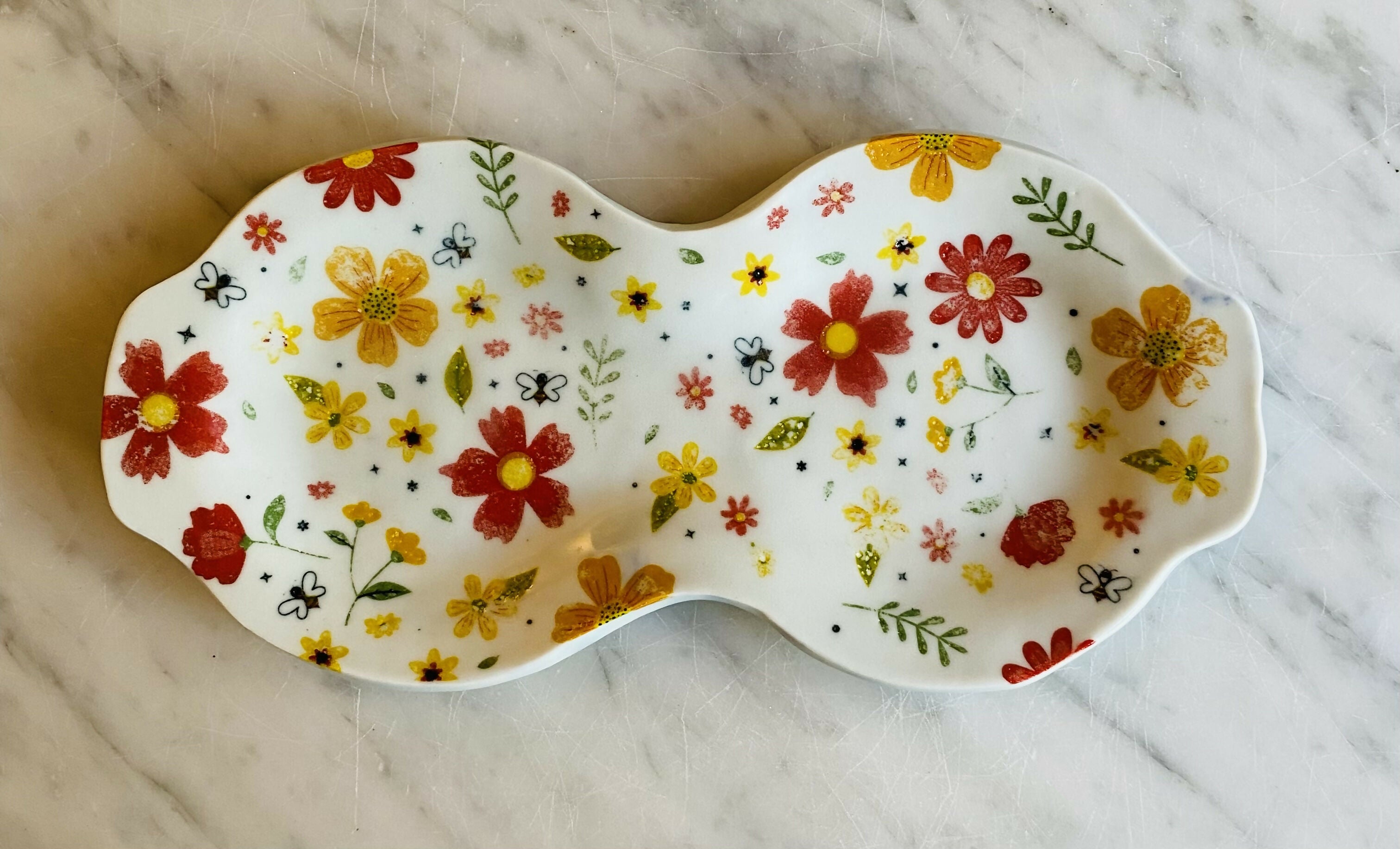 Small 2 section dish with flowers