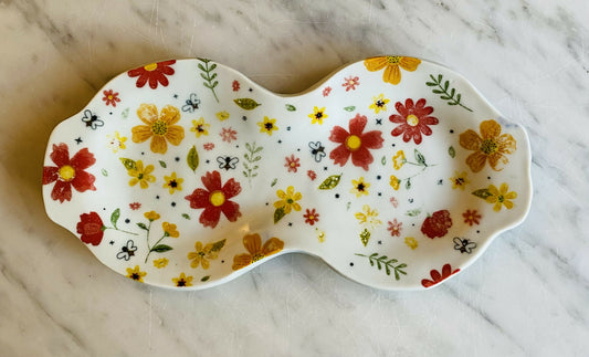 Small 2 section dish with flowers