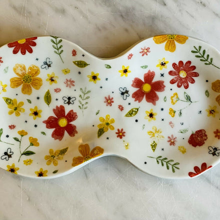 Small 2 section dish with flowers