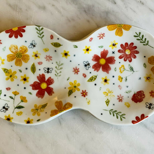 Small 2 section dish with flowers