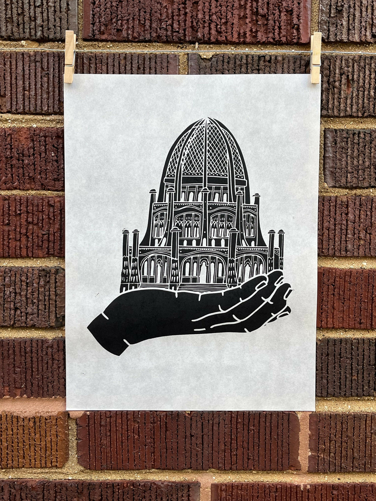 Bahai House of Worship Hand | Wilmette | Chicago | Handscape | Linocut Print | Wall Art