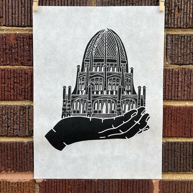 Bahai House of Worship Hand | Wilmette | Chicago | Handscape | Linocut Print | Wall Art