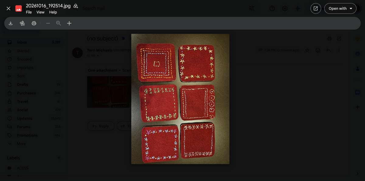 6 embroidered coasters