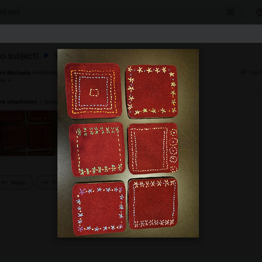6 embroidered coasters
