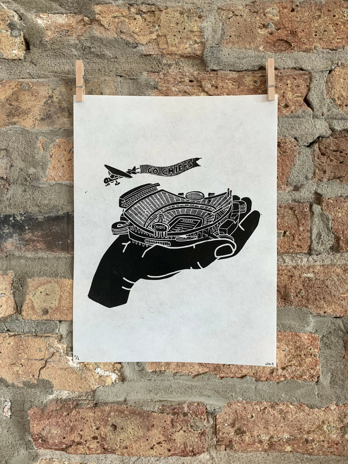 Arrowhead Stadium, Kansas City Chiefs | Handscape | | Linocut Print | Wall Art