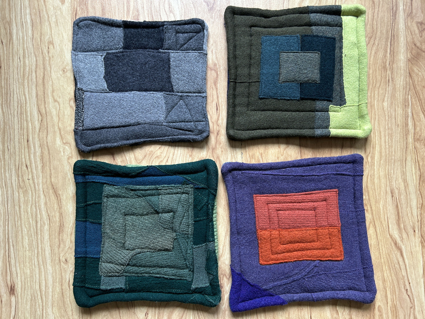 Upcycled Wool Trivet - Green one side, blues the other side