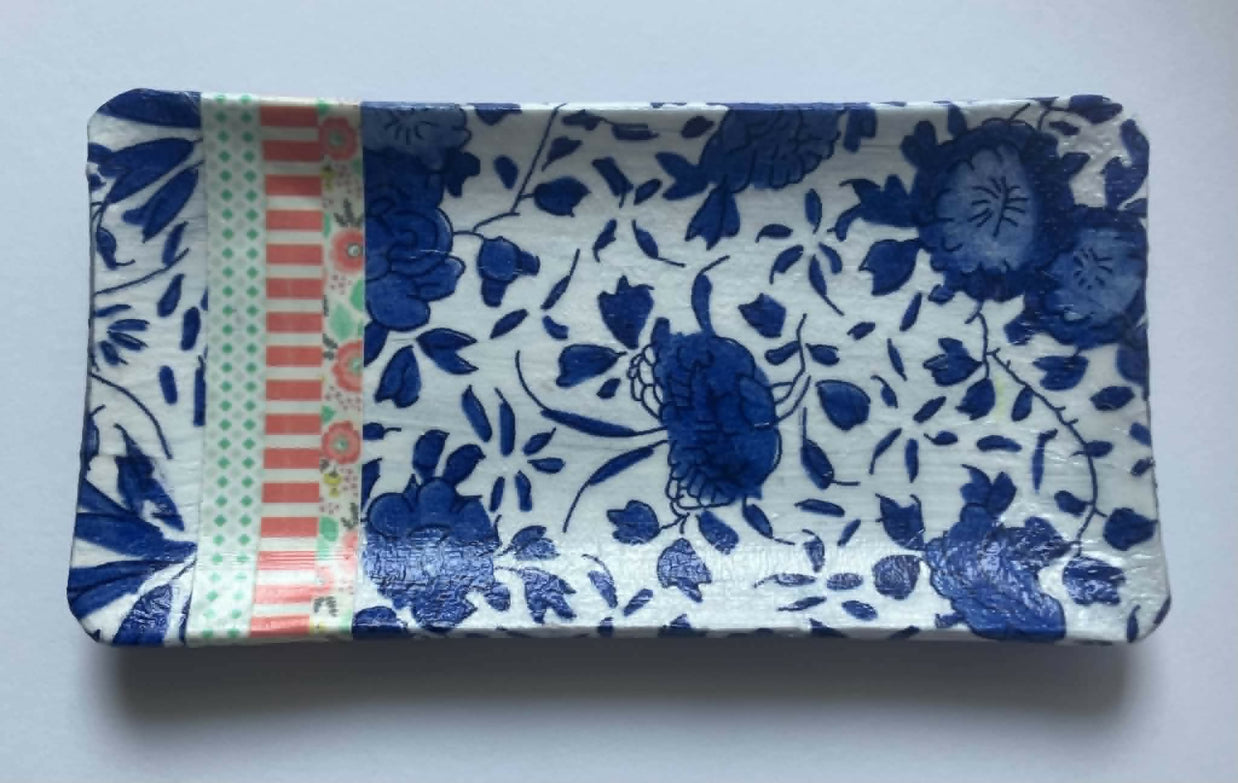 decoupage trinket tray - blue floral