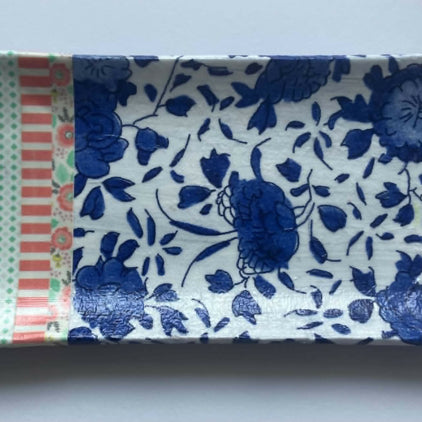 decoupage trinket tray - blue floral